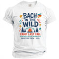 White t-shirt with "Bach In The Wild" text and camping graphic.