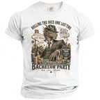 Dragon at a poker table with "Bachelor Party" and "Rolling the Dice One Last Time" text.