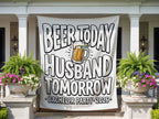Banner reads "Beer today husband tomorrow" with a beer mug and "Bachelor Party 2026".
