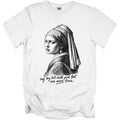 White t-shirt with "Girl with a Pearl Earring" artwork and text.