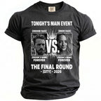 T-shirt design with groom and bride faces, "Tonight's Main Event," and "The Final Round."