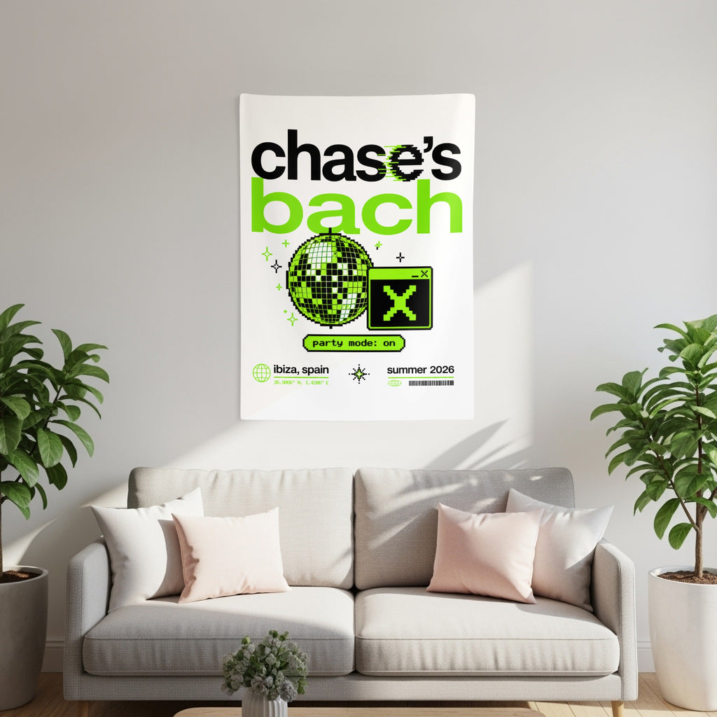 Poster for "chase's bach" event in Ibiza, Spain, summer 2026.