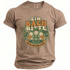 T-shirt graphic with man holding beer mugs, text "EIN BACH BITTE" and "ONE LAST STEIN BEFORE THE RING".