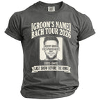 Groom's Name Bach Tour 2026 t-shirt with placeholder photo and text.