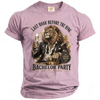 Lion in a suit holding champagne, with text "Last Roar Before the Ring Bachelor Party".
