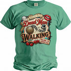 Teal t-shirt with "Dead Man Walking" graphic for Mike's Bach party.