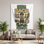 Tapestry featuring a man in lederhosen holding beer mugs and text "EIN BACH BITTE".