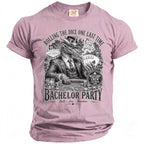 T-shirt with dragon at poker table in Las Vegas, "Rolling the Dice One Last Time" and "Bachelor Party" text.
