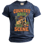 Navy t-shirt with "Country Bach Last Rodeo Before The Ring Scene" graphic.
