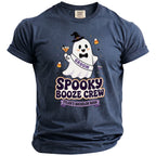 Ghost with "Groom" sash, "Spooky Booze Crew Tyler's Bachelor Bash" text on shirt.