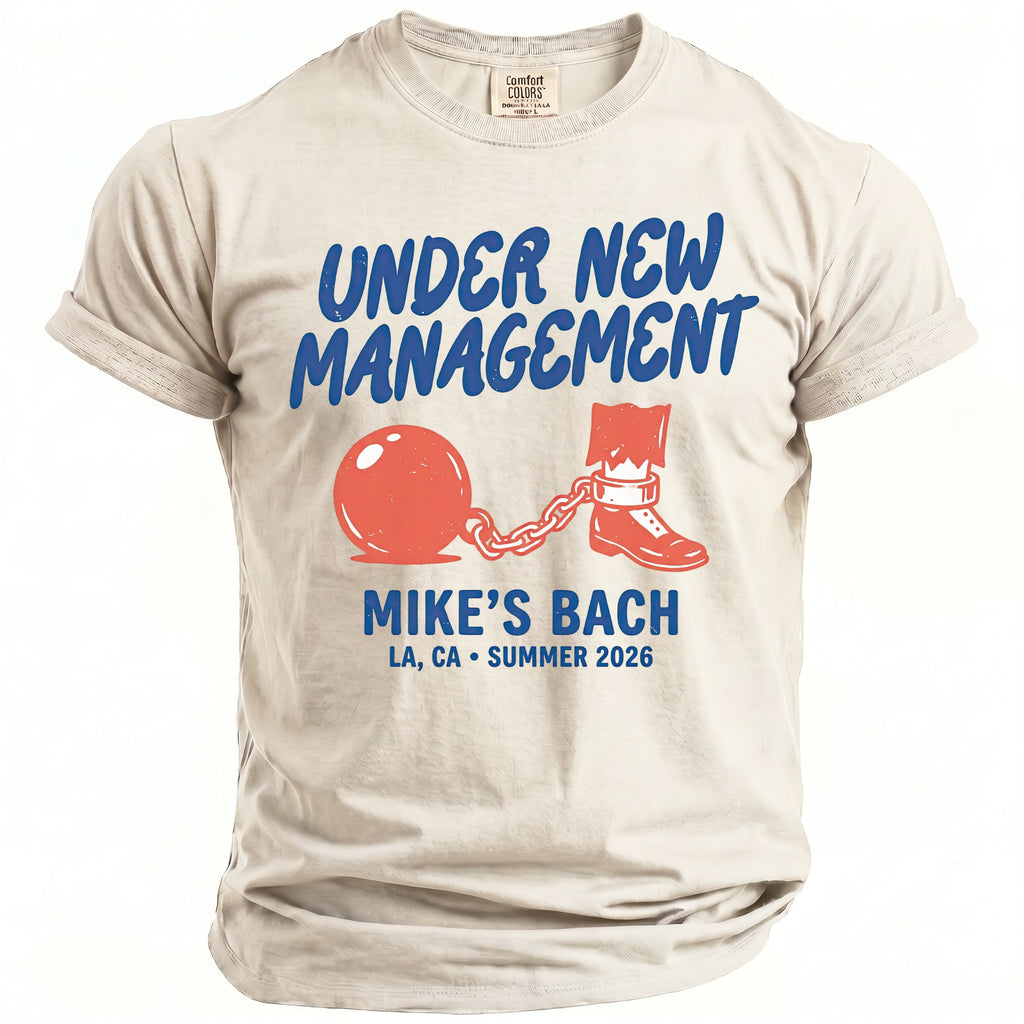 Cream shirt with "Under New Management Mike's Bach LA, CA Summer 2026" text.