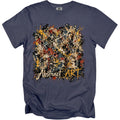 Blue t-shirt with abstract paint splatter graphic and "Abstract ART" text.