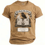 Brown t-shirt with a raven on a book, featuring text "Till Death, Our Forever" and "Evelyn & Thomas".