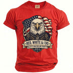 Red t-shirt with eagle, US flag, and text for Alex's Bachelor Party.