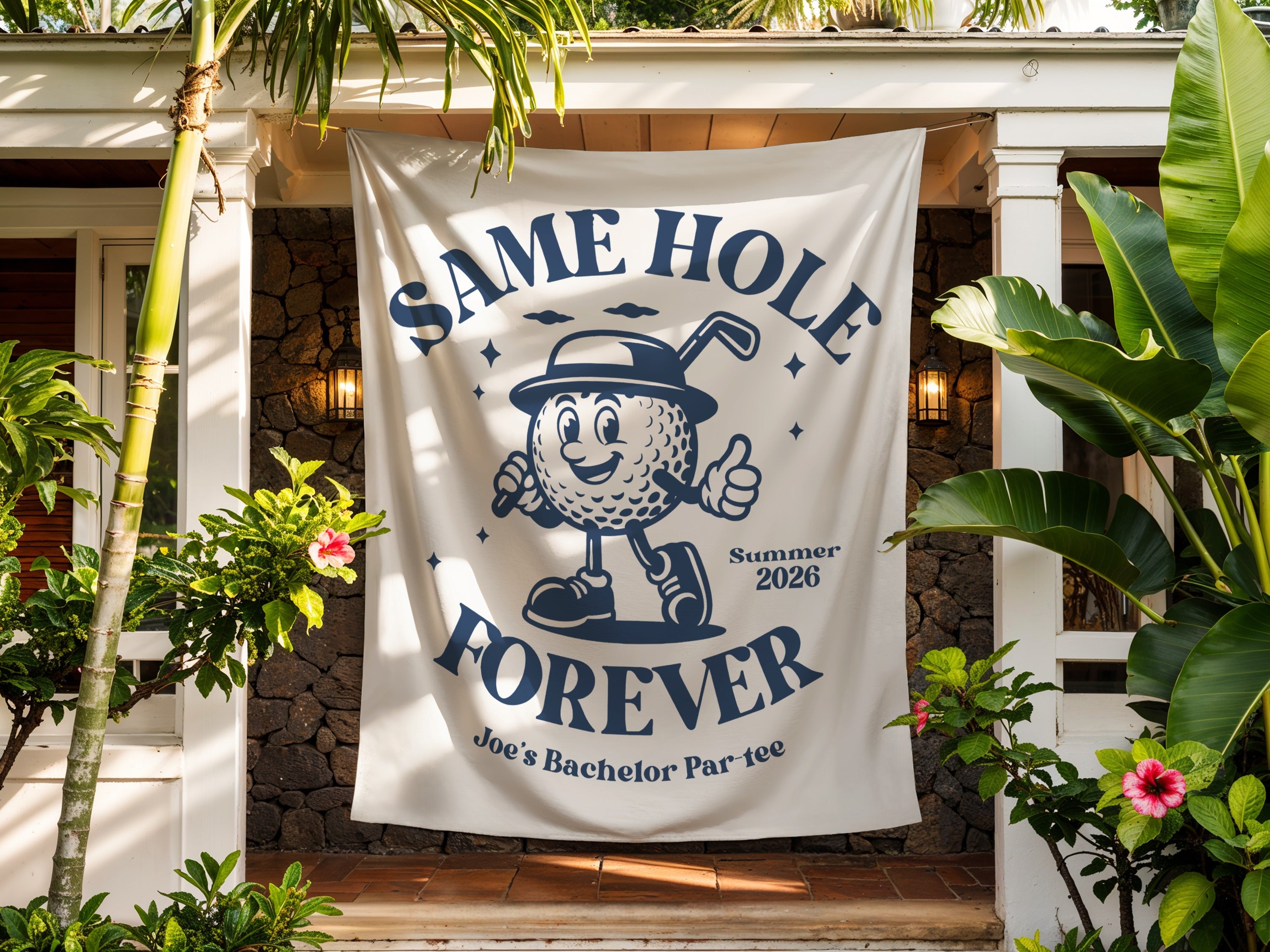 Banner reads "Same Hole Forever Summer 2026 Joe's Bachelor Par-tee".