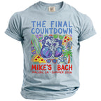 Light blue t-shirt with "The Final Countdown Mike's Bach Malibu, CA Summer 2026" graphic.