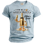 T-shirt with gold champagne bottle graphic saying "The Final Countdown" and "Mike's Bach."
