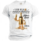 White t-shirt with "The Final Countdown" and "Mike's Bach" text, and a golden bottle graphic.