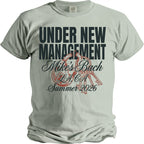 Light gray t-shirt with "Under New Management Mike's Bach LA Summer 2026" text.