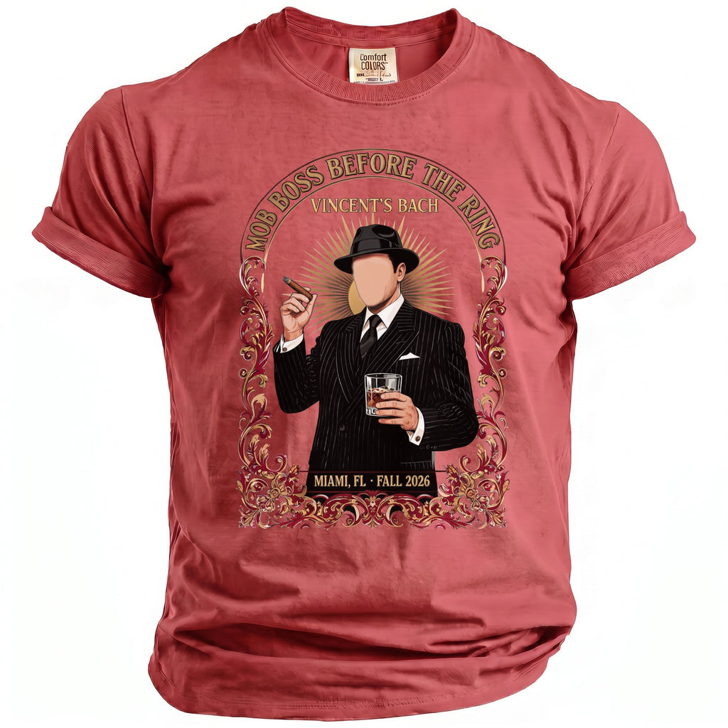 T-shirt graphic: Mob Boss Before the Ring, Vincent's Bach, Miami FL Fall 2026.