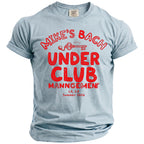 Light blue t-shirt with red text "Mike's Bach Under Club Manngement LA, CA Summer 2026".