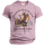 Pink Comfort Colors t-shirt with dragon for Bachelor Party, fire, fun, freedom.