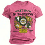 Mike's Bach The Final Countdown shirt with a countdown clock, bottles, and suitcases.