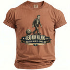 T-shirt with a man in a suit chained to a ball with text: Dead Man Walking, Mike's Bach, Malibu, CA, Summer 2026.