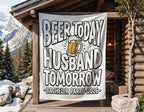 "Beer Today Husband Tomorrow" bachelor party banner with a beer mug illustration and year 2026.