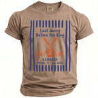 Tan t-shirt with "Last Swing Before the Ring" text, golf clubs, and ring.