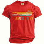 Red t-shirt showing "Mike's Bachelor Party Summer 2026 Malibu, CA The Final Countdown" text.