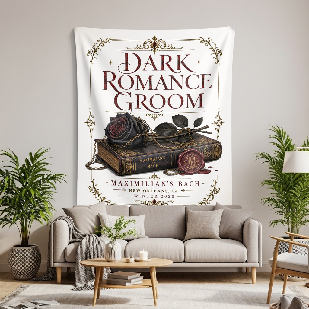 Dark Romance Groom tapestry; Maximilian's Bach, New Orleans, Winter 2026.