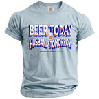 Light blue t-shirt with text "Beer Today Husband Tomorrow" and "Bachelor Party 2026".