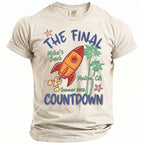 T-shirt with rocket, palm trees, starfish, text "The Final Mike's Bach Malibu, CA Summer 2026 Countdown".