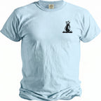 Light blue t-shirt with a black golf bag, clubs, and ball graphic.