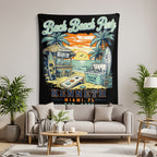 "Bach Beach Party" tapestry with "Kenneth Miami, FL Est. 2026" text