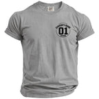 Gray t-shirt with "GROOM'S NAME" and "01 GROOM" text design.