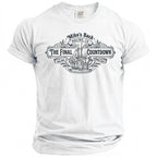 White t-shirt with "Mike's Bach Malibu CA The Final Countdown Summer 2026" graphic.