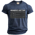 Navy t-shirt with white text "GRANDPA'S GOT THIS" and tool graphic.