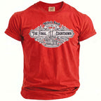 Red t-shirt with "Mike's Bach Malibu, CA The Final Countdown Summer 2026" graphic.