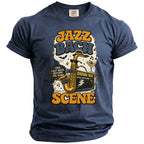 T-shirt with "JAZZ BACH SCENE NEW ORLEANS" text and saxophone graphic.