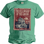 T-shirt with "The Fellowship of the Groom" graphics featuring a castle and "Kenneth's Bach".