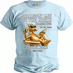 Light blue t-shirt with "Dragon Me to the Altar" and "Bach Crew" graphics.