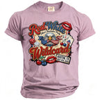 T-shirt with Red White Wildcard design, eagle, dice, cards, and lips.