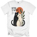 White t-shirt with graphic of two cats hugging, text "BETTER TOGETHER".