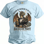 Dragon in a suit holding a beer and ring for Bachelor Party.