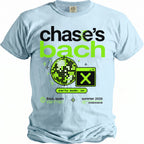 Light blue t-shirt with "chase's bach" graphic, disco ball, and Ibiza location.