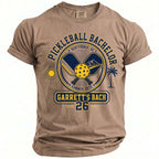 T-shirt with "Pickleball Bachelor Scottsdale, AZ Summer 2026 Garrett's Bach 26" graphic.