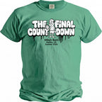 Green t-shirt with "The Final Countdown" graphic and "Mike's Bach Malibu Summer 2026" text.