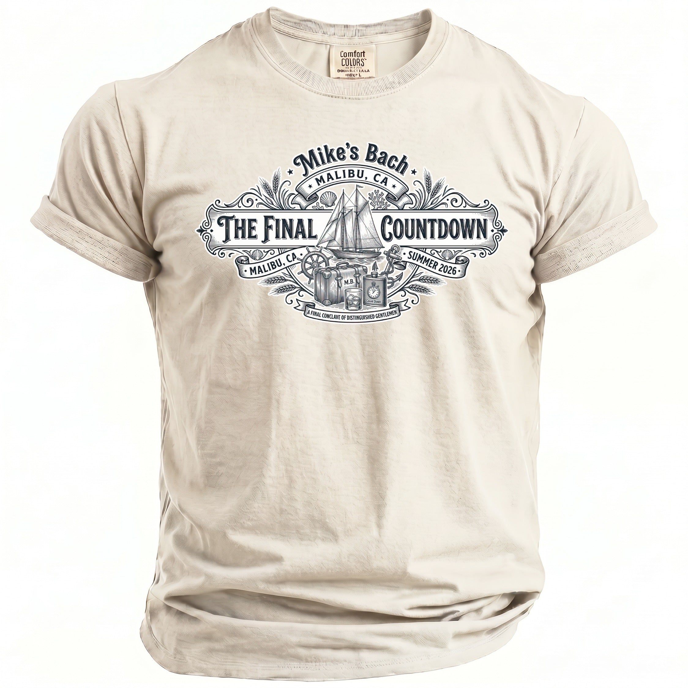 T-shirt with "Mike's Bach" and "The Final Countdown" graphic for Malibu, CA.